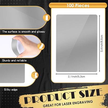 weparmeety 100 Pcs Sliver Metal Engraving Blanks Colorful Aluminum Sheet Laser Engraving Business Card Multipurpose DIY Gift Cards 86 x 54 x 0.21 mm
