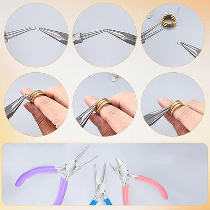 3 Pack Jewelry Pliers Set, Mini Pliers Set with Needle/Round, Carbon Steel Jewelry Tools with Storage Box, Applicable to Jewelry Making Supplies, Handicrafts, Earring Making