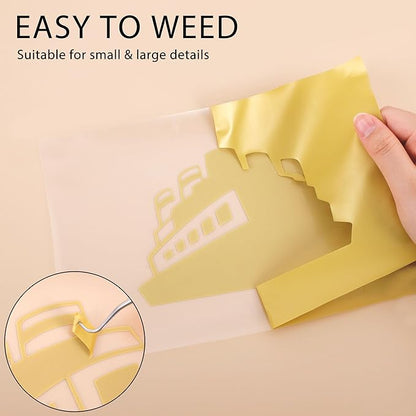 RENLITONG Golden Iron on Vinyl 12Inch by 20ft Roll HTV Heat Transfer Vinyl for T-Shirt HTV Rolls for All Cutter Machine - Easy to Cut & Weed for Heat Transfer Design