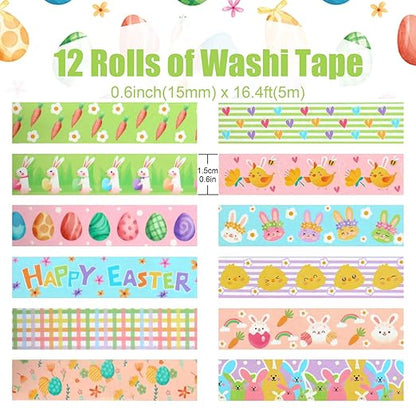 12 Rolls Summer Farm Washi Tape, Farm Animals Chicks Rabbits Masking Tape, Plaid Pattern Decorative Paper Stickers for Summer Holiday Scrapbook Journal DIY Crafts Gift Packing 16.4FT