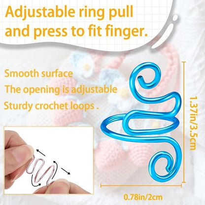 Hand Crochet Tension Rings Set, 4Pcs Crochet Ring + 60Pcs Stitch Markers, Adjustable Crochet Finger Guard, Yarn Tension Control Rings for Hand Crocheters Knitters, Moms (Multicolor)