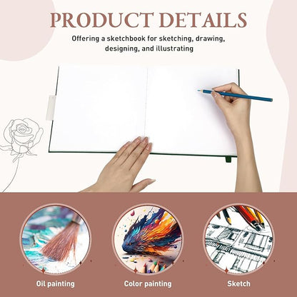 Moinchore Back to School Gifts Square Sketchbook 8 x 8 Inch Hardcover Art Sketch Book Drawing Papers 120 Pages, Mixed Media Journal Notebook with Elastic Closure Sketchbook for Drawing(Green)