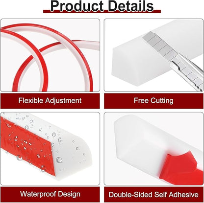 uxcell 236 Inch Flexible Quarter Round Molding Silicone Peel and Stick Trim Self Adhesive Shower Water Barrier for Corner Decor Bathroom Kitchen, White