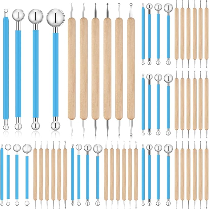 Teenyyou 6 Sets Dot Painting Tools 60 Pcs Clay Pottery Modeling Metal Embossing Tools Ceramic Clay Dotting Supplies for Painting Mandalas Pottery Art Rock