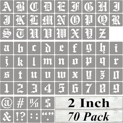 2 Inch Alphabet Letter Stencils for Painting - 70 Pack Old English Letter Stencil Templates with Numbers and Signs for Painting on Wood, Reusable Letters Stencils for Chalkboard Wood Signs & Wall Art