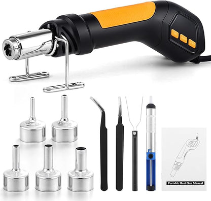 Heat Gun, 700W 212°F~932℉(100°C~500°C) Mini Soldering Heat Gun Hot Air Rework Station with LED Digital Display & 5Pcs Nozzles & 5Pcs Accessories for Crafting Shrink Tubing Electronics DIY(5FT)