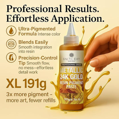 Metallic 24K Gold Epoxy Resin Pigment Paste XL (191g/6.7oz) – Opaque Epoxy Dye & High Concentration Coloring Paste, Mica Powder Alternative for Resin Art, Jewelry, Tumblers, River Tables