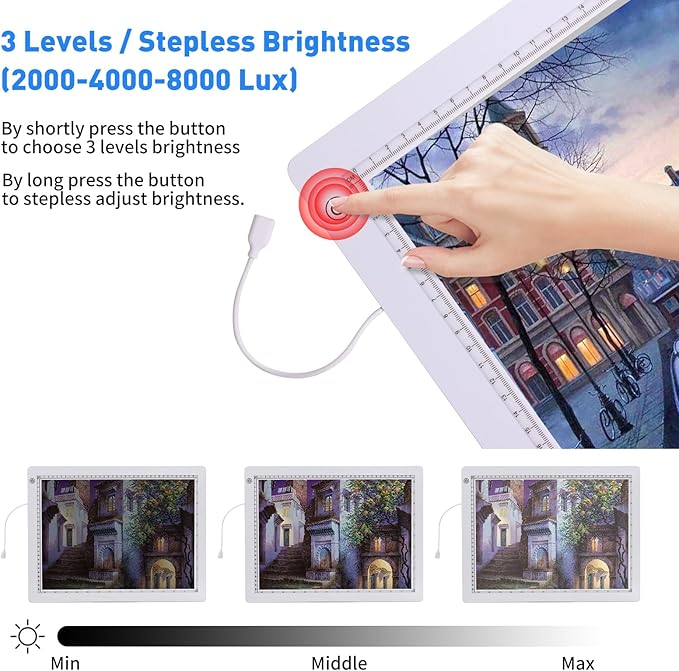 A4 Light Pad with Foldable Stand, UL Certified Adapter, 8000 Lux Super Bright Ultra Thin Pad for Cricut Weeding Vinyl, Artist Drawing Light Box/Board/Table for Tracing, Sketching - White