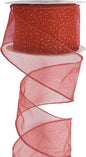 MEEDEE Red Gold Wired Ribbon - 2.5 Inch Sheer Ribbon with Gold Glitter Polka Dots for Christmas Tree, Wreath and Bow Making