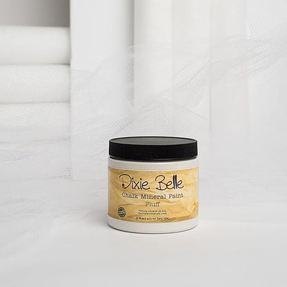 Dixie Belle Paint Company Chalk Finish Furniture Paint - Fluff (16oz) - Matte Soft White Chic Chalk Mineral DIY Furniture Paint