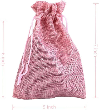 Palmhomee Pack of 25 Burlap Gift Bags with Drawstring Linen Jewelry Pouches Wedding Hessian Jute Bags for Birthday and Treat Pouches Party Wedding Favors Gift (5x7 Inch, Pink)