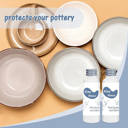 Air Dry Clay Glaze 100ml, Clay Varnish for Air Drying Clay, Clear Acrylic Varnish for Craft Pottery Waterproof & Gloss Finish