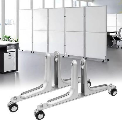 MYOYAY 2 Packs Room Divider Stabilizer Feet with Stainless Steel Wheels, Folding Room Screen Divider Stand Support Bases Privacy Screen Partition Holder Feet for Hotel Home Office (Sliver)