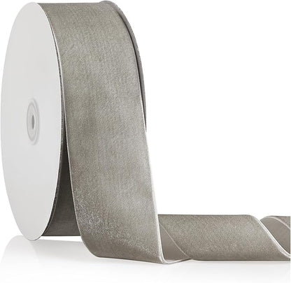 2" X 20 Yards Silver Grey Velvet Ribbon for Christmas Tree Wreath Decoration Handmade Crafts Ornaments Gift Wrapping & Bow Making