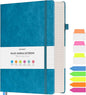 Lined Journal Notebook, Large A5 College Ruled Notebook, 312 Numbered Pages Work Notebook with Index Stickers, 100gsm Thick Paper, Hardcover Vegan Leather Journal for Women Men School Office, Blue