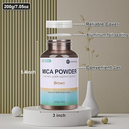 Mica Powder,7.05OZ（200g）,Brown Mica Powder Pigment for Epoxy Resin，Lip Gloss，Car Paint，Dye，Soap Making，Nail Polish,Epoxy Resin,Candle Making,Bath Bombs