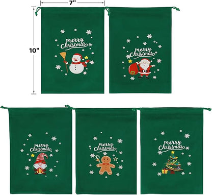 Tapleap Coth Christmas Bags with Drawstring - 50Pcs 7x10 Green Velvet for Small Bussiness Wrapping Christmas Party Favors or Gifts for Friends, Coworkers