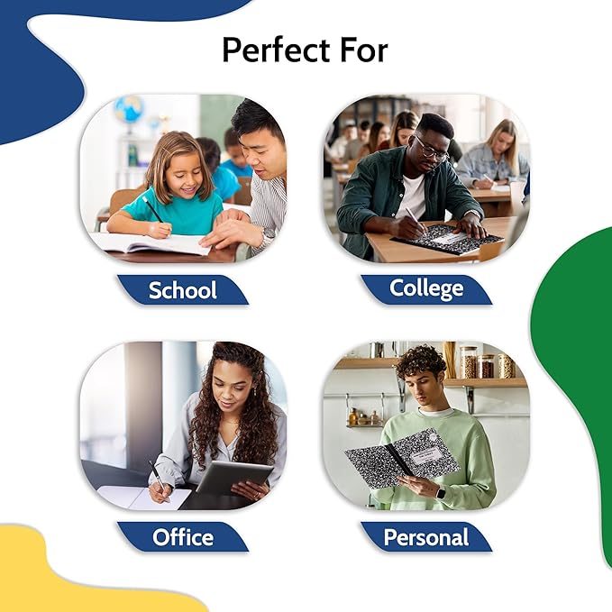 EPI Marble Hardcover College Ruled Composition Notebook | 200 Pages (100 Sheets), 9.75 x 7.5 in, Sturdy Sewn Binding | School, Office, Journaling, Notes - 48 Pack