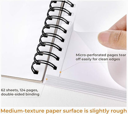 Mix Media Pad, Ohuhu Mixed Media Art Sketchbook, 120 LB/200 GSM Heavyweight Papers, 62 Sheets/124 Pages, Spiral Bound Mixed Media Paper Pad for Christmas Gift (8.5x6 in)