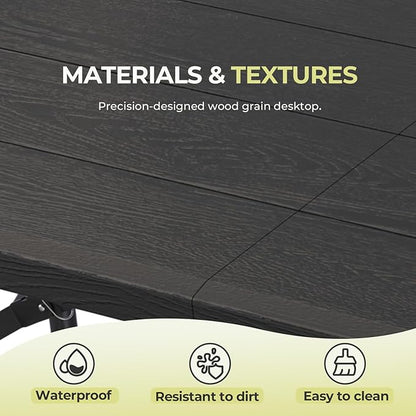 4Ft Folding Table Adjustable Height Portable Folding Tables Heavy Duty 400 lbs Capacity, Wood Grain Tabletop for Working Meeting Parties, Picnic, Camping, Weddings, Garden Dining-Black