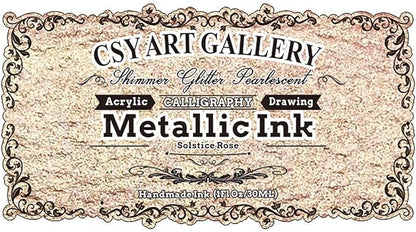CSY Art Gallery Metallic Acrylic Ink, 1-oz(30ml) Bottle with Dropper, Quick Dry Permanent Acrylic Drawing Inks for Artist (Solstice Rose)