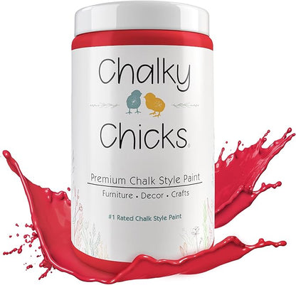 Chalky Chicks All-in-One Chalk Paint for Furniture or Cabinet - 32 Fl Oz - Matte Finish Poppy (Deep Red-Pink) for Metal, Wood Furniture Paint - No Sanding All-in-One for Home Decor & Crafts, USA Made