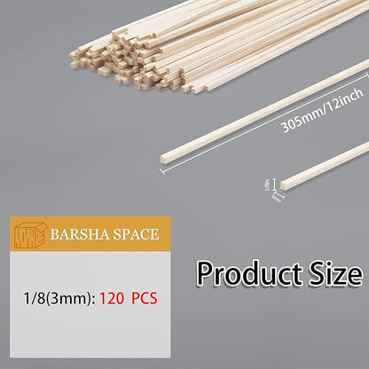 120Pcs Balsa Wood Sticks,Wood Strips Balsa Square Wooden Dowels Hardwood Unfinished Wood Sticks for Crafts DIY Projects Models Making Supplies (12” X 1/8” X 1/8” 120Pcs)