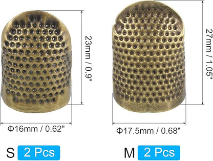 uxcell Sewing Thimble Finger Protector, 4 Pcs Metal Finger Shield Ring for Hand Sewing, Craft Accessories DIY Sewing Tools, Bronze, 2 Sizes