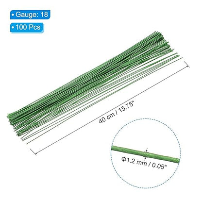 PATIKIL 18 Gauge 16" Floral Stem Wire, 100 Pcs Paper Wrapped Iron Artificial Flower Stem Accessories for DIY Bouquet Stem and Craft Decoration, Light Green