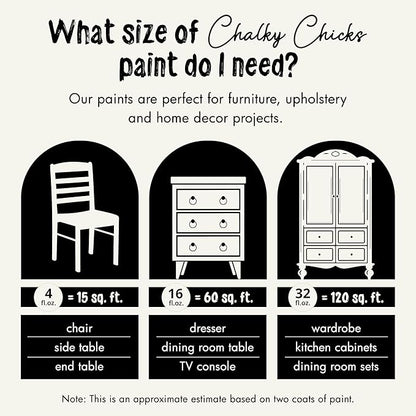 Chalky Chicks All-in-One Chalk Paint for Furniture or Cabinet - 32 Fl Oz - Matte Finish Salt Flats (Off White) for Metal, Wood Furniture Paint - No Sanding All-in-One for Home Decor & Crafts, USA Made