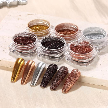 Chrome Nail Powder Metallic Mirror Effect Pigment Dust, Champagne Golden Ultra Fine Holographic Glitter Powder Reflective Pigment for DIY Gel Polish Nail Art, Resin Craft