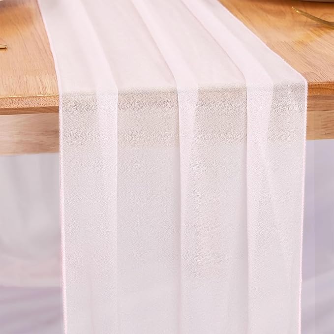 Snow White Chiffon Table Runners 10 FT Chiffon Cloth Runner for Wedding Party 12 x 120 Inches Sheer Boho Rustic Gauze Home Decor Restaurant Elegant Fabric Tabletop Runner Decorations