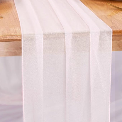 Snow White Chiffon Table Runners 10 FT Chiffon Cloth Runner for Wedding Party 12 x 120 Inches Sheer Boho Rustic Gauze Home Decor Restaurant Elegant Fabric Tabletop Runner Decorations