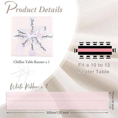 Beige Chiffon Table Runner 10ft Long Romantic Wedding Table Runners 30 x 120 Inches Elegant Sheer Fabric Drapes Bridal Party Cake Table Decoration