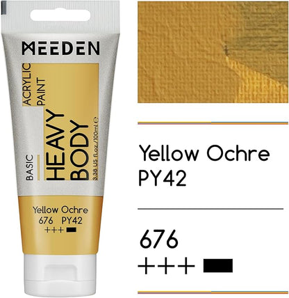 MEEDEN Acrylic Paint Yellow Ochre: Bundled with Titanium White Color - 100ml/3.38oz x 2 Bulk Heavy Body Acrylic Paint Tubes for Beginner Artist Hobbist