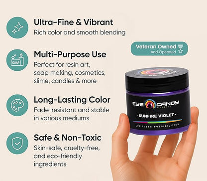 Eye Candy Pigments Premium Purple Mica Powder - Sunfire Violet (50gr) - for Epoxy, Resin, Soap, Paint, Woodworking, Acrylic Pouring, Bath Bombs, Fishing Lures - DIY Arts and Crafts Additive