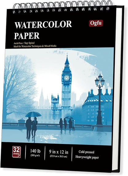 9"x12" Watercolor Sketchbook, 32 Sheets Watercolor Notebook, 140 lb / 300 GSM Watercolor Paper Sketchbook, Pack of 1, Cold Press, Watercolor Paper Pad, Water Color Paper for Artists & Professionals.