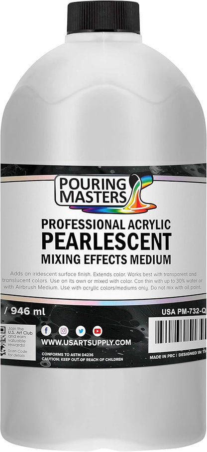 Pouring Masters 32 Oz (Quart) Acrylic Pearlescent Effects Medium - Creates Pearl Iridescent Metallic Shimmer for Fluid Art & Acrylic Painting