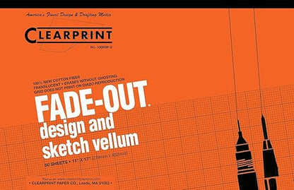 Clearprint 11" x 17" 1000H Design Vellum Pad with Printed Fade-Out 8x8 Grid, 16 lb., 100% Cotton, 50 Sheets, 1 Each