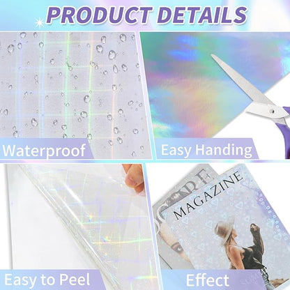 36 Sheets Holographic Sticker Paper,Holographic Laminate Sheets,A4 Size Clear Vinyl Sticker Sheets Self-Adhesive Rainbow Overlay Sheets with 6 Styles Mixed,11.7 x 8.3 Inches