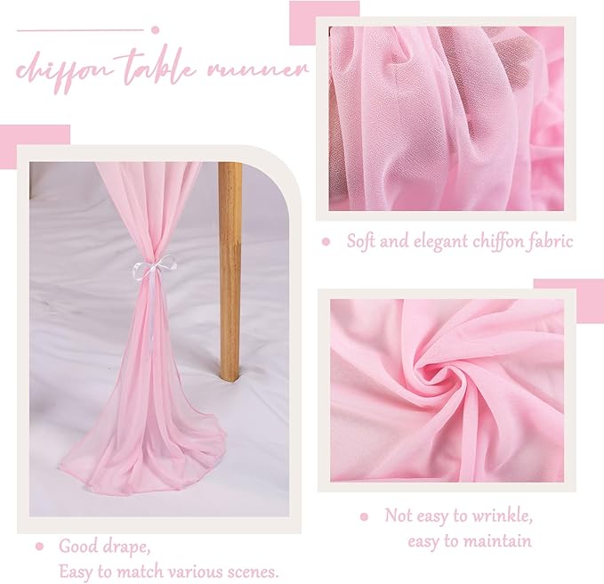 2 Packs 10ft Blushing Pink Chiffon Table Runner 30 x 120 Inches Romantic Sheer Table Decorations Long Tulle Runner for Wedding Bridal Shower Party Supplies Decor