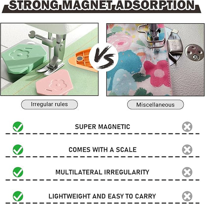 Wshxjzyay 3 Pack Magnetic Seam Guide for Sewing Machine, Upgraded Multifunctional Polygonal Hemmer Guide with Scale, Universal Sewing Accessory for Magnet Making Machine (3 Colors)