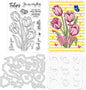 ORIGACH Tulip Layering Stencil Stamp and Die Set for Card Making, Flower Stencil Template Silicone Clear Stamps and Metal Die Sets for DIY Scrapbooking Photo Album Crafting