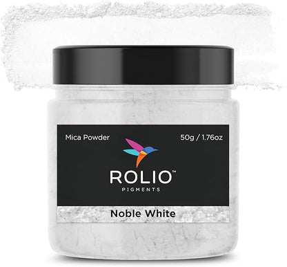 Rolio Premium Mica Powder - Noble White (50G / 1.76oz) - 1 Jar of White Pigment Powder for Epoxy Resin, Dye, Soap Making, Nail Polish, Paint, Candle Making, Bath Bombs, Slime