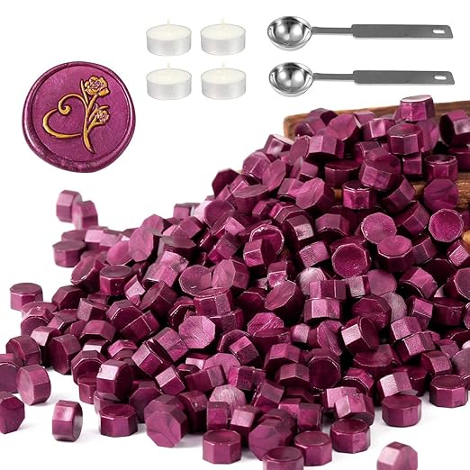 Yoption 360 Pcs Purplish Red Sealing Wax Beads Set for Wax Seal Stamp with Candles and Melting Spoon