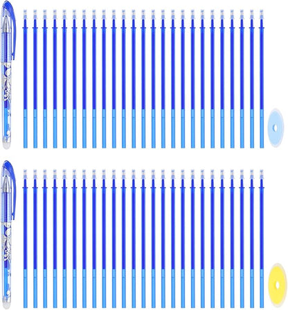 PATIKIL 2Pcs Erasable Gel Pens with 50 Refills & 2 Erasers, 0.5mm Heat Erasable Pens for Fabric Blue Ink Fabric Marking Pen for Sewing Quilting Planner Writing