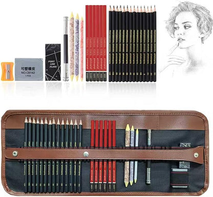 Heshengping Drawing Pencils Sketch Pencil Art Supplies Set for Kids Adults beginners Professional Sketching Art Graphite Charcoal Blending Stump Pencils kit