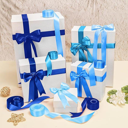 1 Inch Blue Satin Ribbons for Crafts, 6 Rolls Single-Faced Blue Assorted Ribbons for Gift Wrapping Flower Bouquet Wedding Invitations Bridal Shower Hair Bows Garland Party Decor