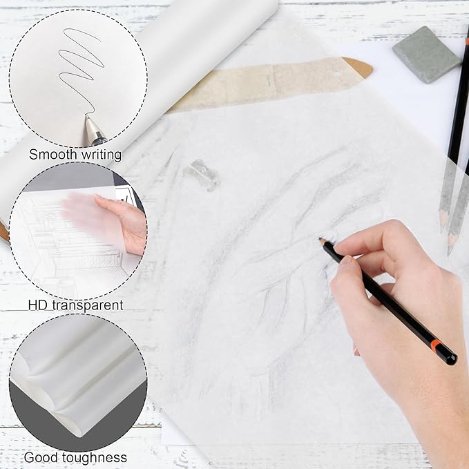 Tracing Paper Roll 24 Inch x 30 Yards White Pattern Paper Translucent Trace Paper for Sewing Drawing Sketching