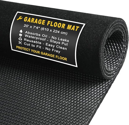 20' x 7'4" Garage Floor Mats - All-Weather Garage Floor Mats for Under Car, Absorbent Oil Spill Mat, Anti-Slip Garage Carpet, Reusable Garage Mats with Waterproof Backing, Garage Car Mat & Floor Mat
